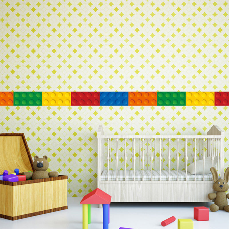 PVC Self-Stick Wallpaper Border Kids Style Building Blocks Wall Covering for Baby Room Clearhalo 'Wall Decor' 'Wallpaper' 1618685