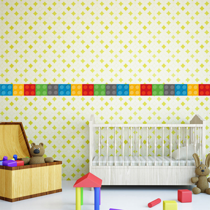 PVC Self-Stick Wallpaper Border Kids Style Building Blocks Wall Covering for Baby Room Clearhalo 'Wall Decor' 'Wallpaper' 1618690