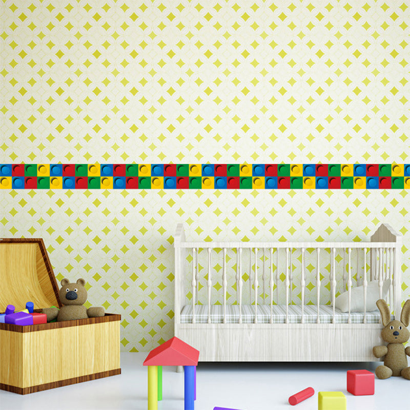 PVC Self-Stick Wallpaper Border Kids Style Building Blocks Wall Covering for Baby Room Clearhalo 'Wall Decor' 'Wallpaper' 1618695