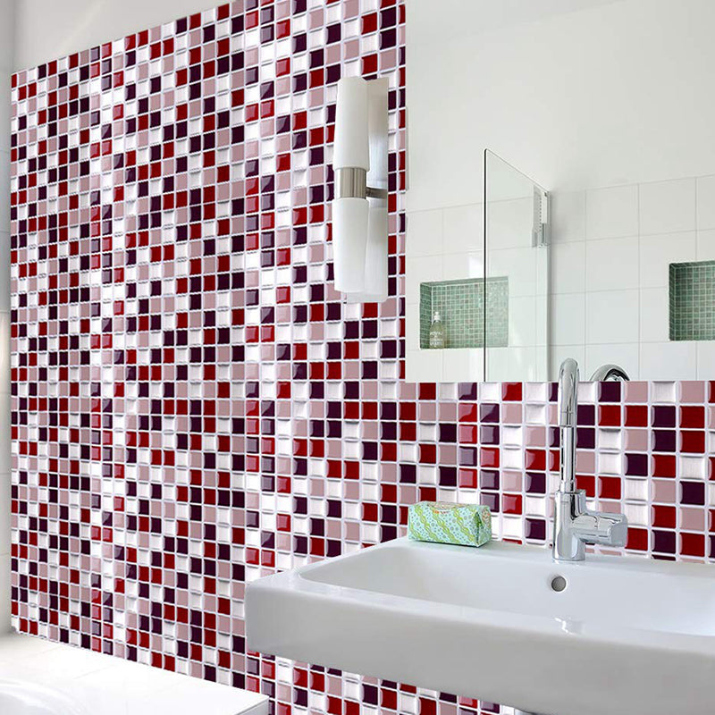 Brick Red Mosaic Tile Wallpaper Panel Set Removable Wall Art for Bathroom, Self-Stick Clearhalo 'Wall Decor' 'Wallpaper' 1618750