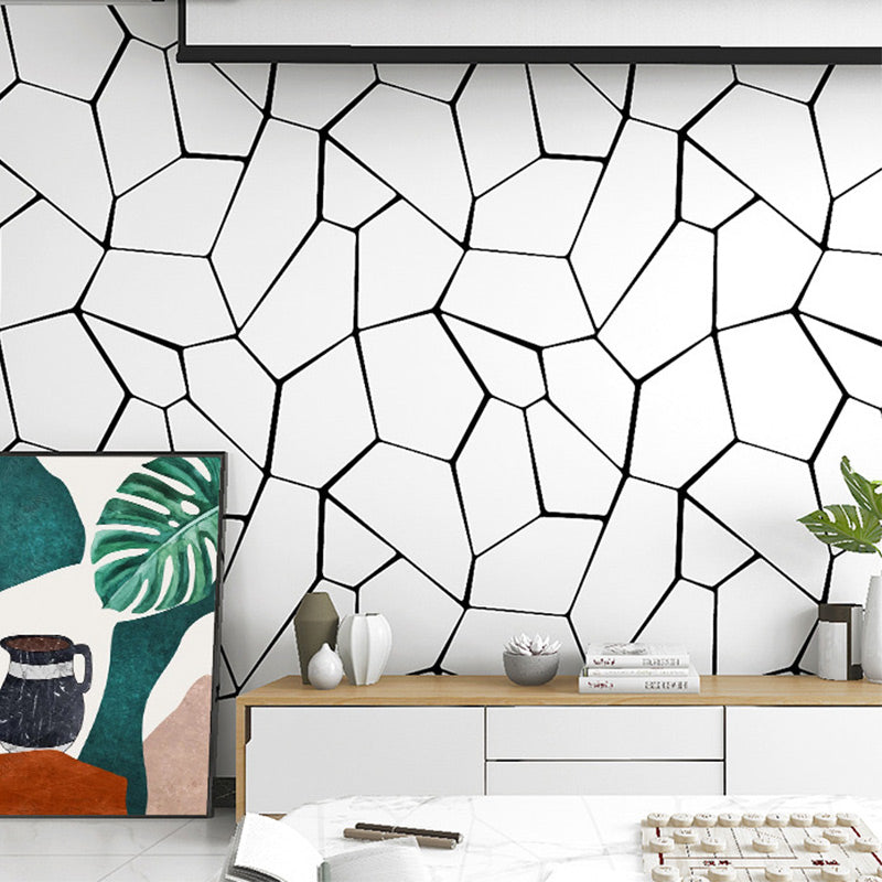 Crackle Look Wallpaper Roll Modern Compact Geometric Wall Art in White, 31' x 20.5