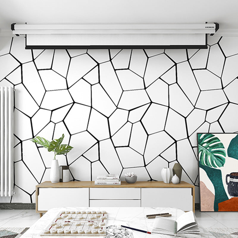 Crackle Look Wallpaper Roll Modern Compact Geometric Wall Art in White, 31' x 20.5