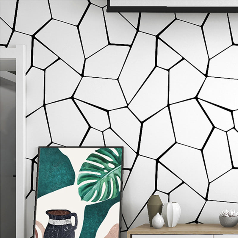 Crackle Look Wallpaper Roll Modern Compact Geometric Wall Art in White, 31' x 20.5