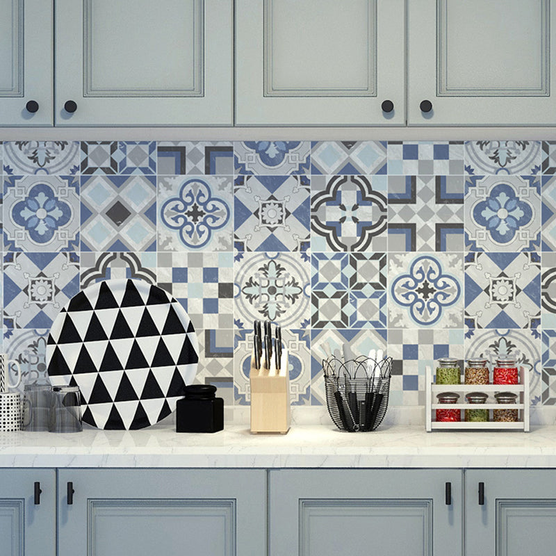 Bohemian Mosaic Tile Wallpaper Panel Blue Quatrefoil Pattern Wall Decor for Kitchen, Stick On Blue Clearhalo 'Wall Decor' 'Wallpaper' 1618938