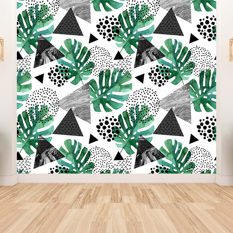 Tropical Leaves Mural Decal Green Living Room Wall Covering, Custom Size Available Clearhalo 'Wall Decor' 'Wall Mural' 1619367