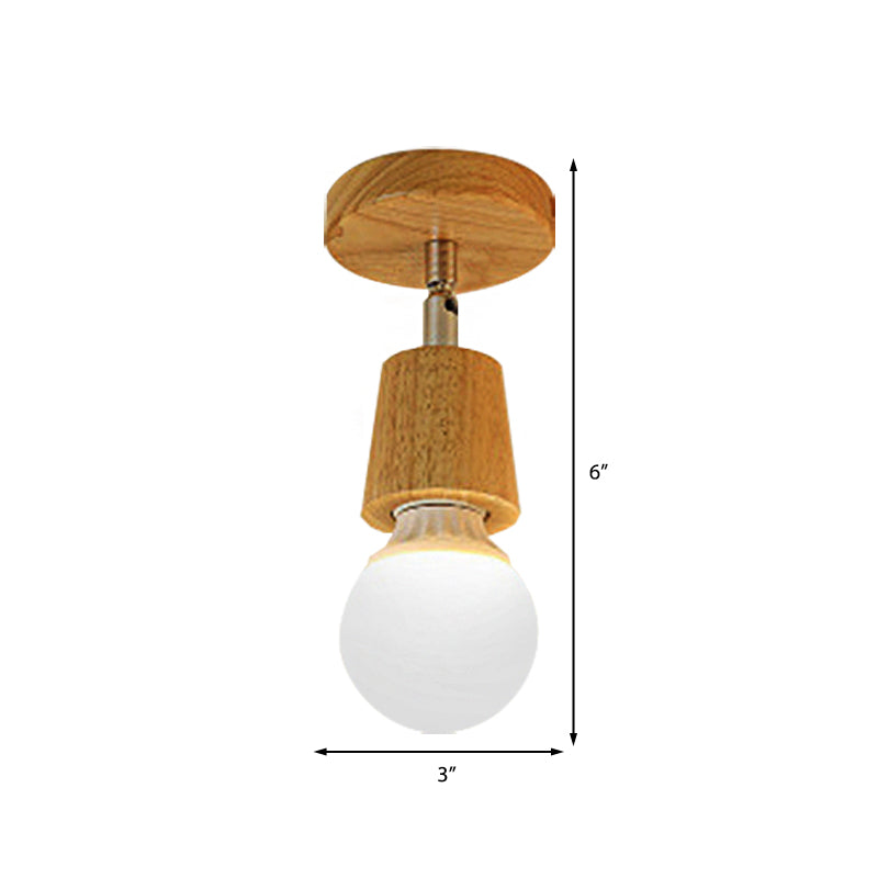 Wood Exposed Bulb Ceiling Lighting Loft Industrial 1 Light Bedroom Mini Semi Flush Light Fixture Clearhalo 'Ceiling Lights' 'Close To Ceiling Lights' 'Close to ceiling' 'Semi-flushmount' Lighting' 161996