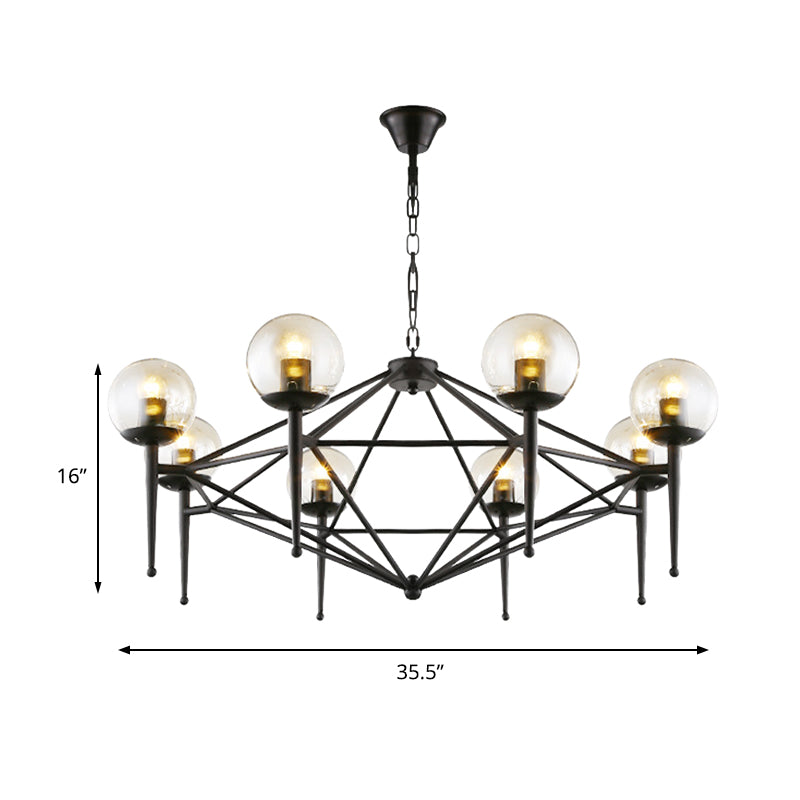 6/8-Bulb Ceiling Lamp with Globe Shade Clear Glass Industrial Dining Room Pendant Light Clearhalo 'Ceiling Lights' 'Chandeliers' 'Clear' 'Glass shade' 'Glass' 'Industrial Chandeliers' 'Industrial' 'Middle Century Chandeliers' 'Modern' 'Pendant Lights' 'Tiffany' 'Traditional Chandeliers' Lighting' 162310