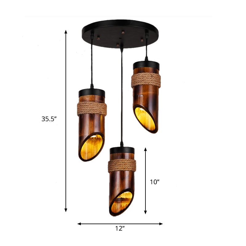 Tube Bamboo Hanging Lamp Three-light Retro Suspension Light in Brown for Dining Room Clearhalo 'Ceiling Lights' 'Pendant Lights' 'Pendants' Lighting' 162351