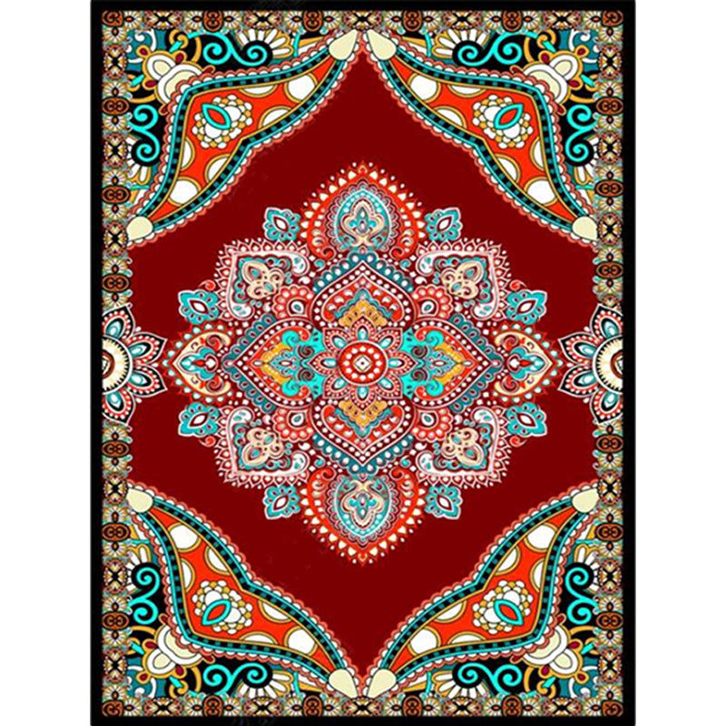 Mediterranean Moroccan Rug in Red and Black Medallion Floral Pattern Rug Polyester Anti-Slip Carpet for Home Decoration Clearhalo 'Area Rug' 'Moroccan' 'Rugs' Rug' 1623875