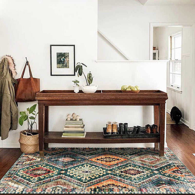 Retro Tribal Pattern Rug Green Polyester Rug Machine Washable Non-Slip Backing Area Rug for Living Room Clearhalo 'Area Rug' 'Rugs' 'Southwestern' Rug' 1623930