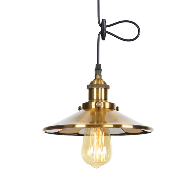 Brass Finish Conic Pendant Light Mid Century Metal 1 Head Indoor Ceiling Lamp with Adjustable Cord Clearhalo 'Art Deco Pendants' 'Cast Iron' 'Ceiling Lights' 'Ceramic' 'Crystal' 'Industrial Pendants' 'Industrial' 'Metal' 'Middle Century Pendants' 'Pendant Lights' 'Pendants' 'Tiffany' Lighting' 162395