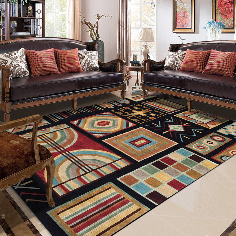 Black Multicolor Southwestern Rug Polyester Checked Pattern Rug Washable Non-Slip Backing Carpet for Living Room Black Clearhalo 'Area Rug' 'Rugs' 'Southwestern' Rug' 1624210