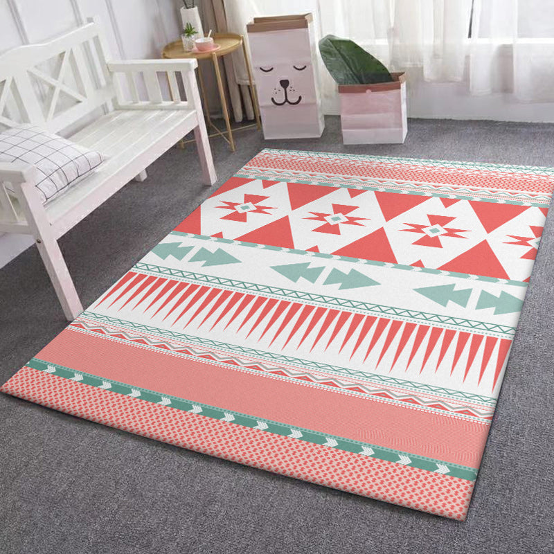 Pink Bedroom Rug Southwestern Geometric Stripe Pattern Area Rug Polyester Pet Friendly Carpet Pink Clearhalo 'Area Rug' 'Rugs' 'Southwestern' Rug' 1624255