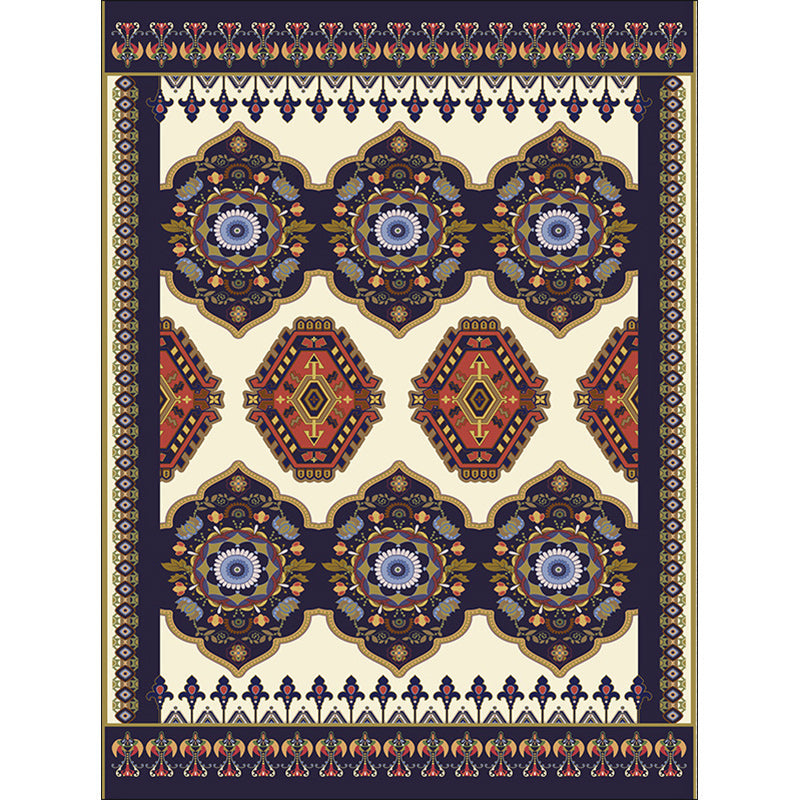 Navy and Beige Americana Rug Polyester Tribal Floral Pattern Rug Washable Non-Slip Backing Area Rug for Living Room Clearhalo 'Area Rug' 'Rugs' 'Southwestern' Rug' 1624317