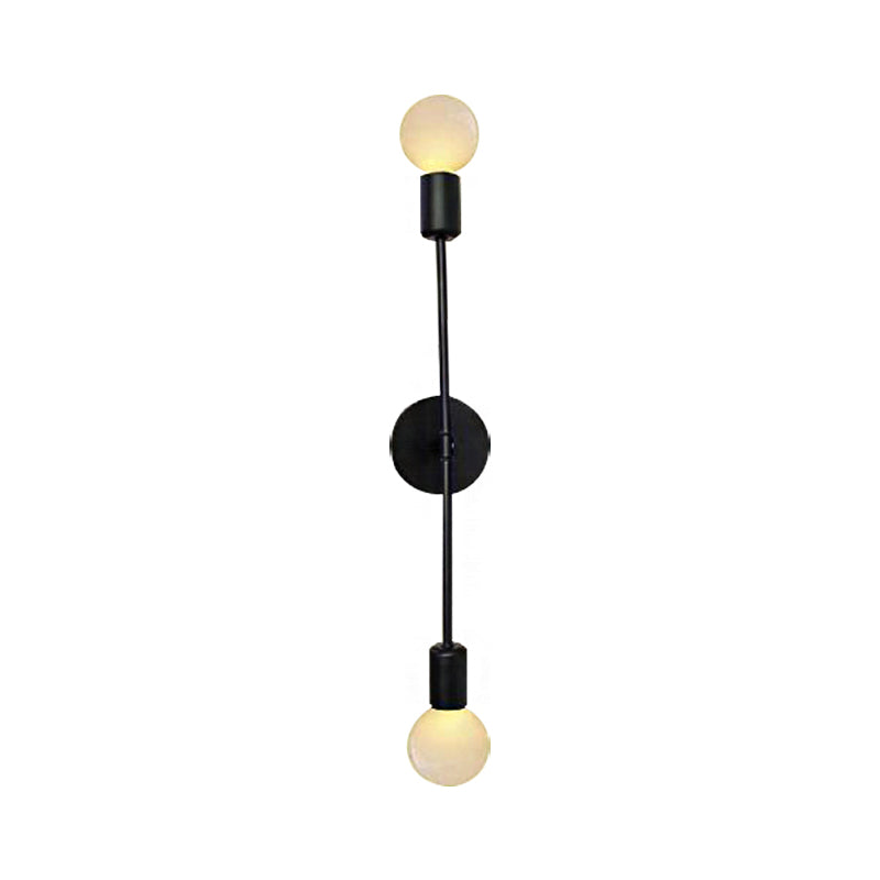 Linear Metal Wall Sconce Light with Open Bulb Loft Style 2 Lights Balcony Sconce Lamp in Black Clearhalo 'Art deco wall lights' 'Cast Iron' 'Glass' 'Industrial wall lights' 'Industrial' 'Middle century wall lights' 'Modern' 'Rustic wall lights' 'Tiffany' 'Traditional wall lights' 'Wall Lamps & Sconces' 'Wall Lights' Lighting' 162436