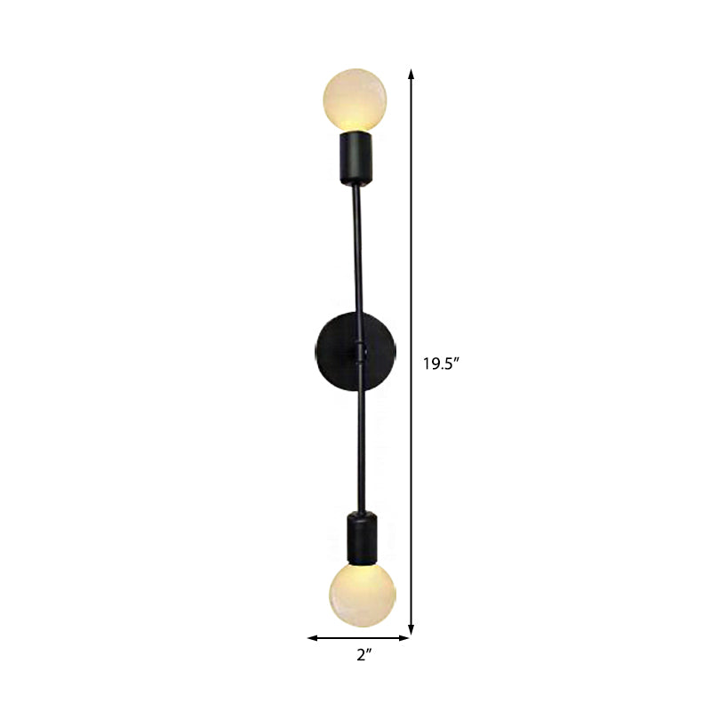 Linear Metal Wall Sconce Light with Open Bulb Loft Style 2 Lights Balcony Sconce Lamp in Black Clearhalo 'Art deco wall lights' 'Cast Iron' 'Glass' 'Industrial wall lights' 'Industrial' 'Middle century wall lights' 'Modern' 'Rustic wall lights' 'Tiffany' 'Traditional wall lights' 'Wall Lamps & Sconces' 'Wall Lights' Lighting' 162437