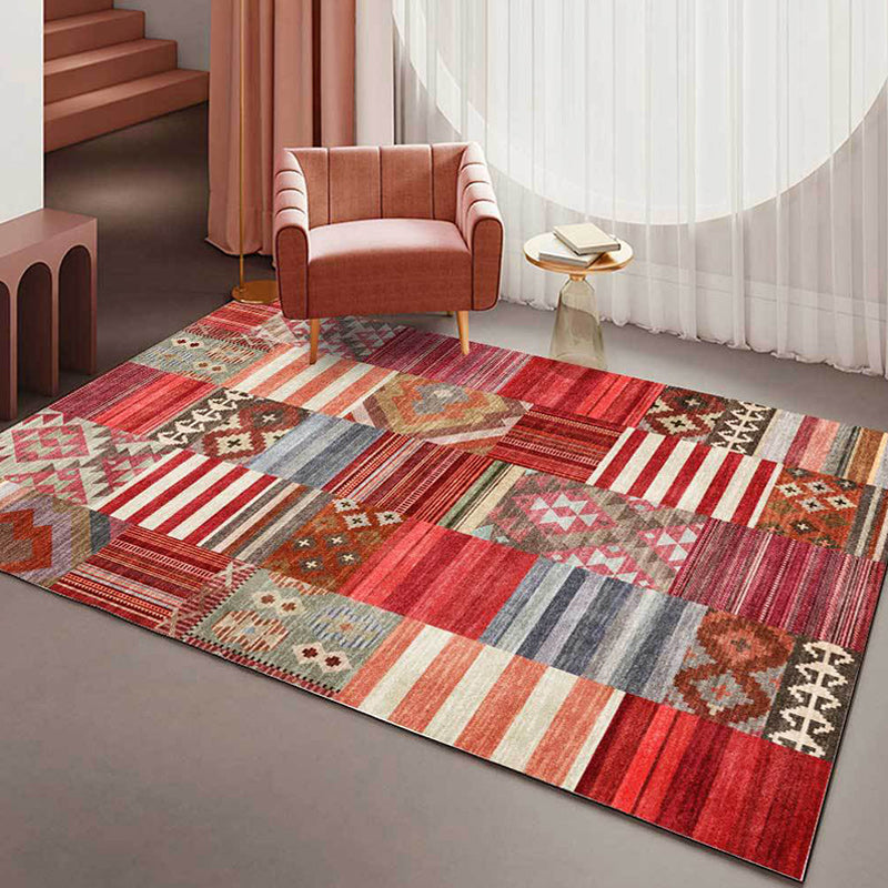 Americana Tribal Striped Pattern Rug Red Polyester Rug Machine Washable Non-Slip Backing Area Rug for Bedroom Red Clearhalo 'Area Rug' 'Rugs' 'Southwestern' Rug' 1624408