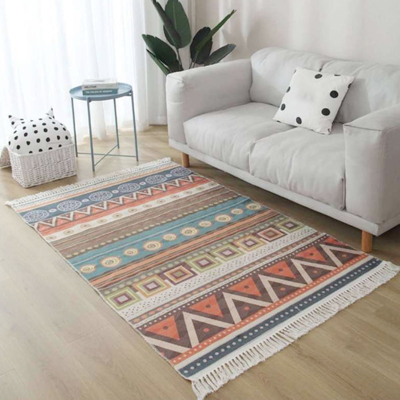 Americana Tribal Pattern Rug Black and White Linen Rug Machine Washable Fringe Area Rug for Bedroom Yellow-Red Clearhalo 'Area Rug' 'Rugs' 'Southwestern' Rug' 1624491