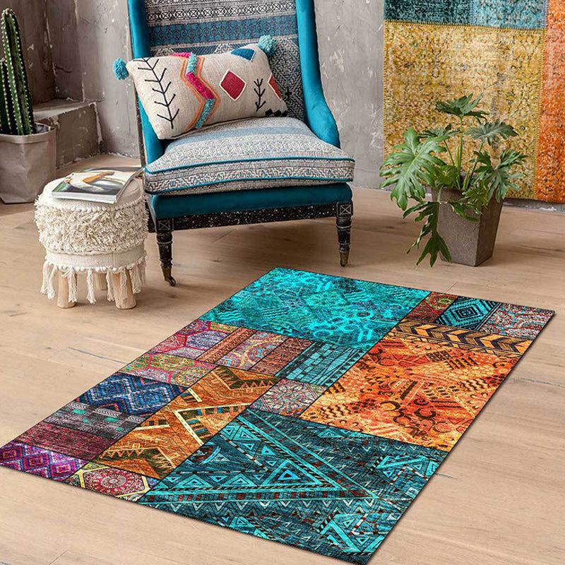 Traditional Tribal Pattern Rug Blue and Orange Southwestern Rug Polyester Machine Washable Anti-Slip Backing Carpet for Bedroom Blue Clearhalo 'Area Rug' 'Rugs' 'Southwestern' Rug' 1624496