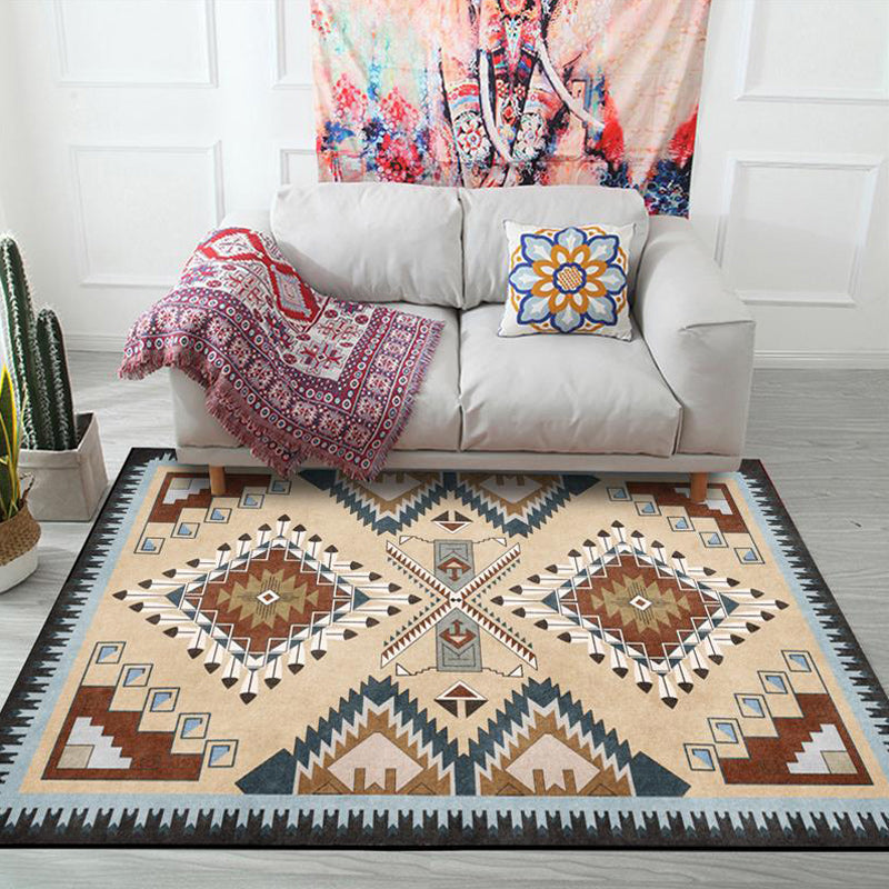 Beige Vintage Rug Polyester Tribal Pattern Rug Washable Non-Slip Backing Area Rug for Living Room Beige Clearhalo 'Area Rug' 'Rugs' 'Southwestern' Rug' 1624685