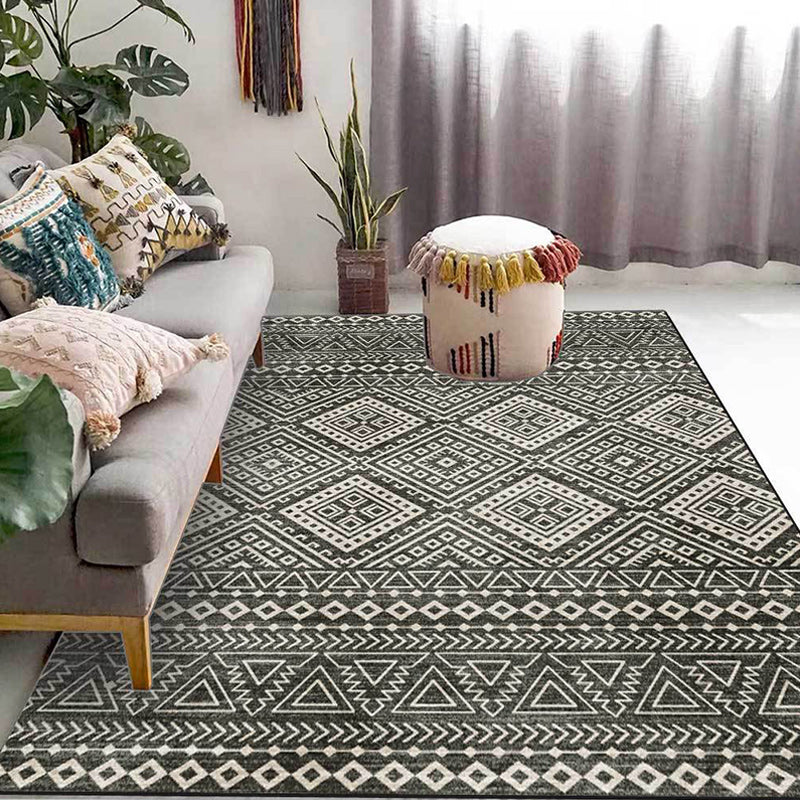 Americana Southwestern Rug in Grey Geometry Diamond Stripe Pattern Rug Polyester Non-Slip Carpet for Home Decoration Dark Gray Clearhalo 'Area Rug' 'Rugs' 'Southwestern' Rug' 1624926