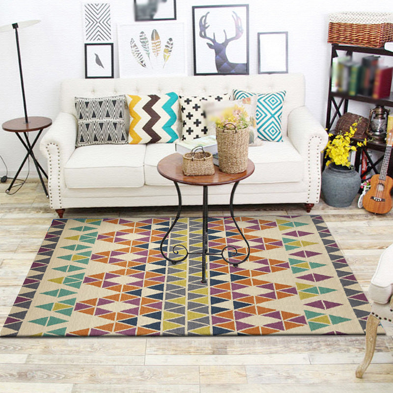 Southwestern Living Room Rug in Ivory Geometric Triangle Print Rug Polyester Machine Washable Area Rug Clearhalo 'Area Rug' 'Rugs' 'Southwestern' Rug' 1624943