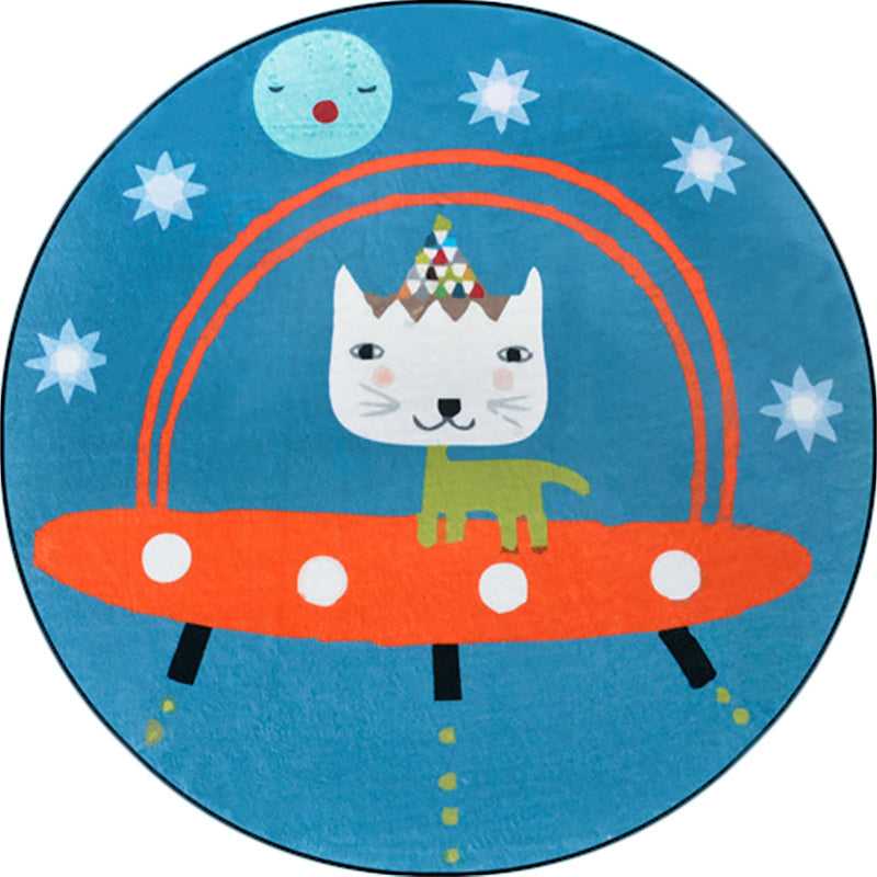 Cute Kids Rug in Blue Animal Cat Spaceship Pattern Rug Polyester Anti-Slip Backing Carpet for Children's Room Clearhalo 'Area Rug' 'Rug' 1624960