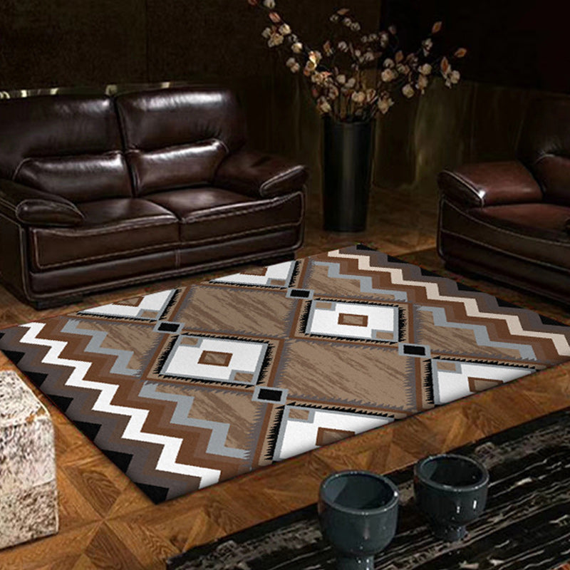 Brown Bedroom Rug Southwestern Geometric Diamond Wave Pattern Area Rug Polyester Anti-Slip Carpet Clearhalo 'Area Rug' 'Rugs' 'Southwestern' Rug' 1625007