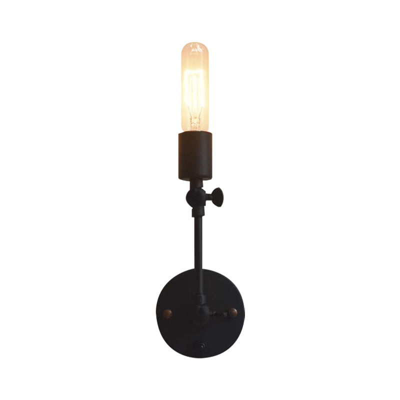 Industrial Open Bulb Wall Light Fixture 1 Head Metal Adjustable Sconce Lighting in Black for Corridor Clearhalo 'Art deco wall lights' 'Cast Iron' 'Glass' 'Industrial wall lights' 'Industrial' 'Middle century wall lights' 'Modern' 'Rustic wall lights' 'Tiffany' 'Traditional wall lights' 'Wall Lamps & Sconces' 'Wall Lights' Lighting' 162503