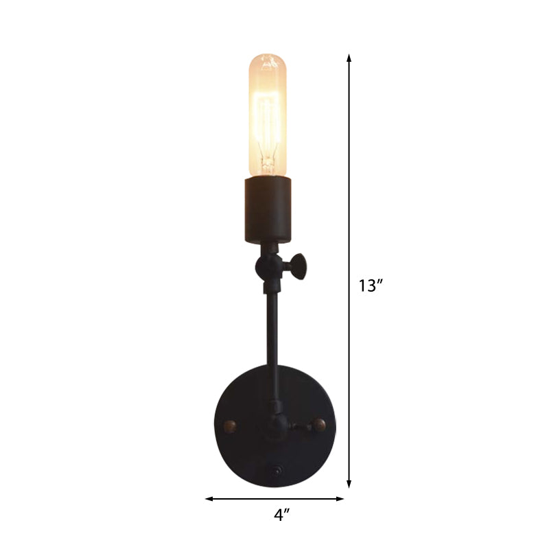 Industrial Open Bulb Wall Light Fixture 1 Head Metal Adjustable Sconce Lighting in Black for Corridor Clearhalo 'Art deco wall lights' 'Cast Iron' 'Glass' 'Industrial wall lights' 'Industrial' 'Middle century wall lights' 'Modern' 'Rustic wall lights' 'Tiffany' 'Traditional wall lights' 'Wall Lamps & Sconces' 'Wall Lights' Lighting' 162504