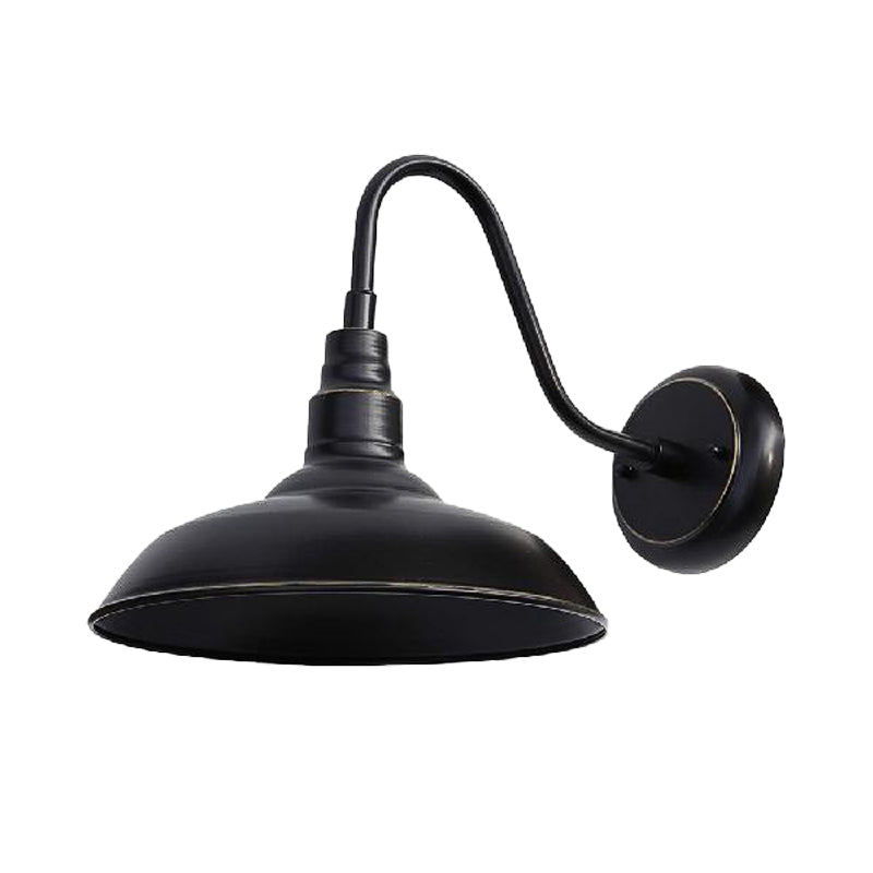 Farmhouse Style Barn Wall Sconce Lamp 1 Head Metal Sconce Lighting with Gooseneck Arm in Black for Outdoor Clearhalo 'Art deco wall lights' 'Cast Iron' 'Glass' 'Industrial wall lights' 'Industrial' 'Middle century wall lights' 'Modern' 'Rustic wall lights' 'Tiffany' 'Traditional wall lights' 'Wall Lamps & Sconces' 'Wall Lights' Lighting' 162524