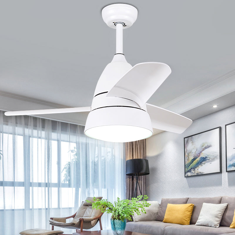 Metal Circle Ceiling Fan Lamp Kids 1 Light Black/White/Pink 3 Blades Semi Flush Light for Living Room, 36