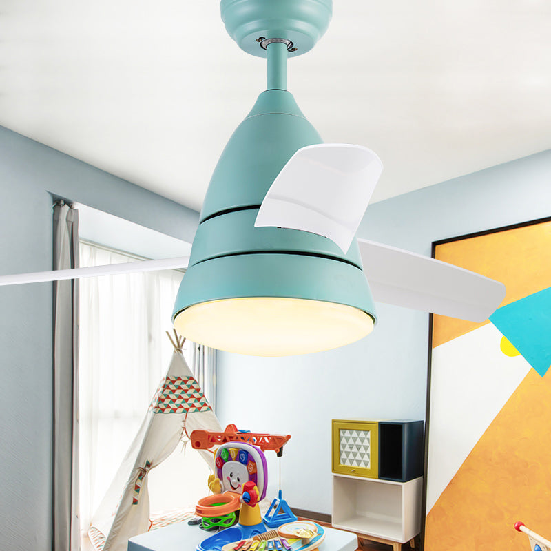 Metal Circle Ceiling Fan Lamp Kids 1 Light Black/White/Pink 3 Blades Semi Flush Light for Living Room, 36
