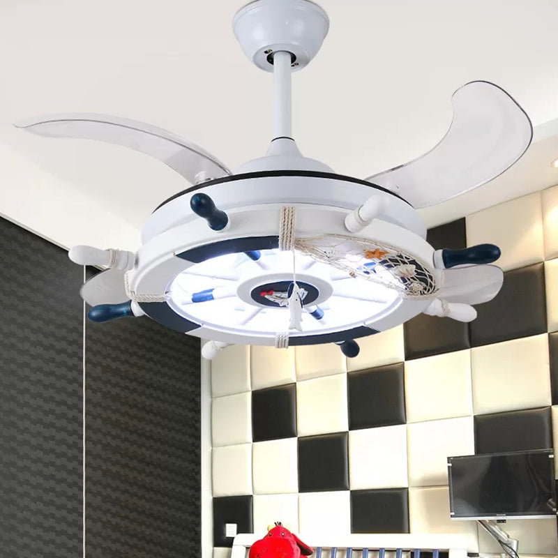 Metal Rudder Shaped Fan Light Nautical Style LED Semi Flush Mount Light in White for Boys Bedroom White 36