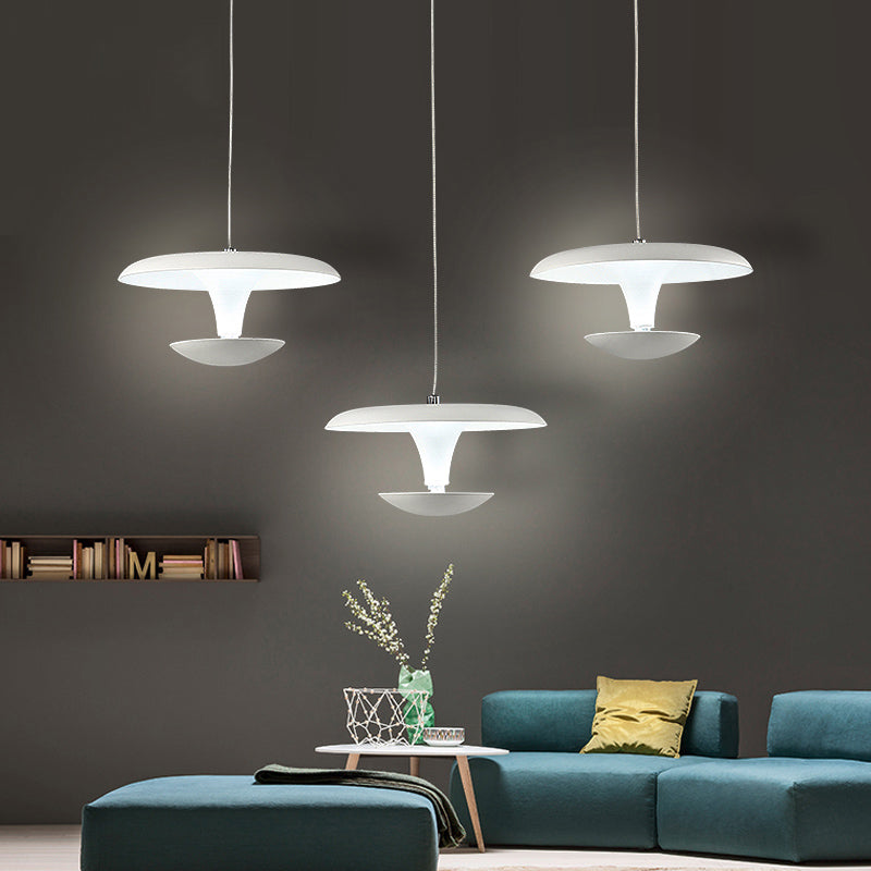 White Disc Pendant Light Fixture Modern Creative Metal Living Room Hanging Lamp, 8.5