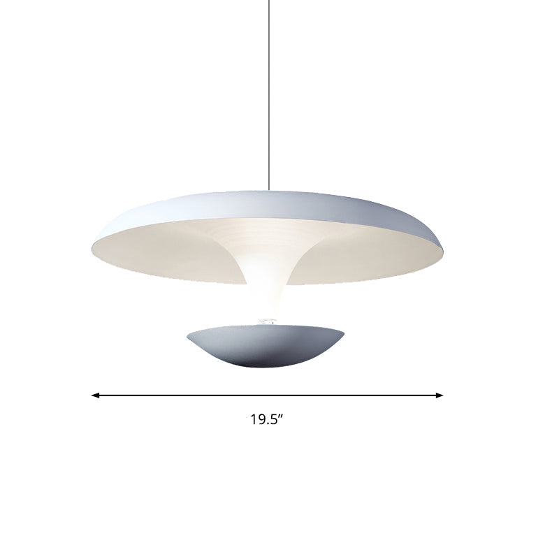 White Disc Pendant Light Fixture Modern Creative Metal Living Room Hanging Lamp, 8.5