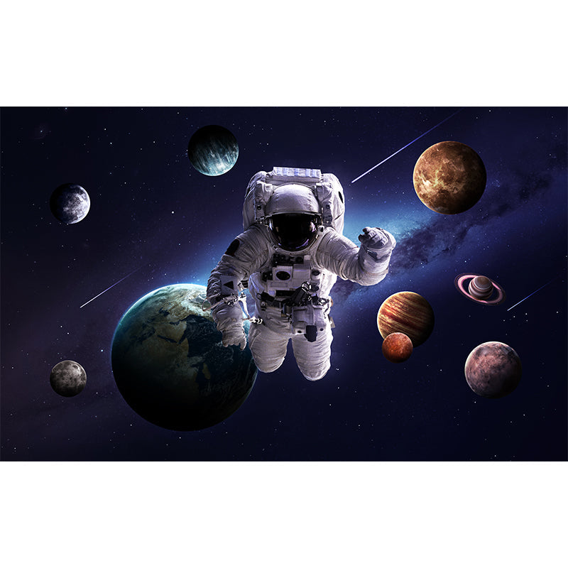 Blue Fictional Wall Mural Huge Astronaut and Earth Wall Covering for Living Room Clearhalo 'Wall Decor' 'Wall Mural' 1627546