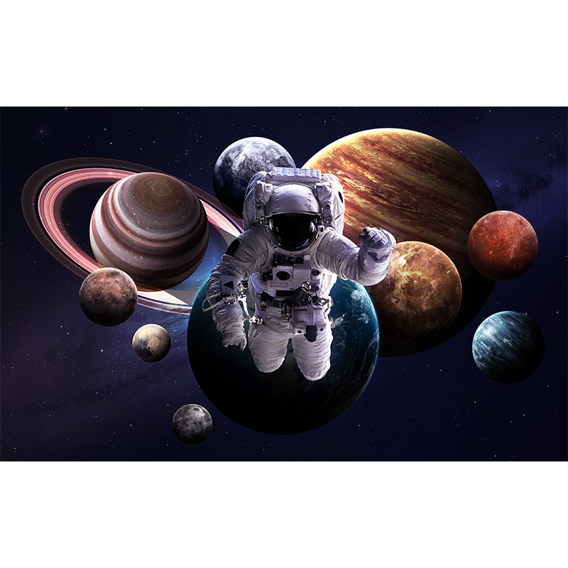 Blue Fictional Wall Mural Huge Astronaut and Earth Wall Covering for Living Room Clearhalo 'Wall Decor' 'Wall Mural' 1627551