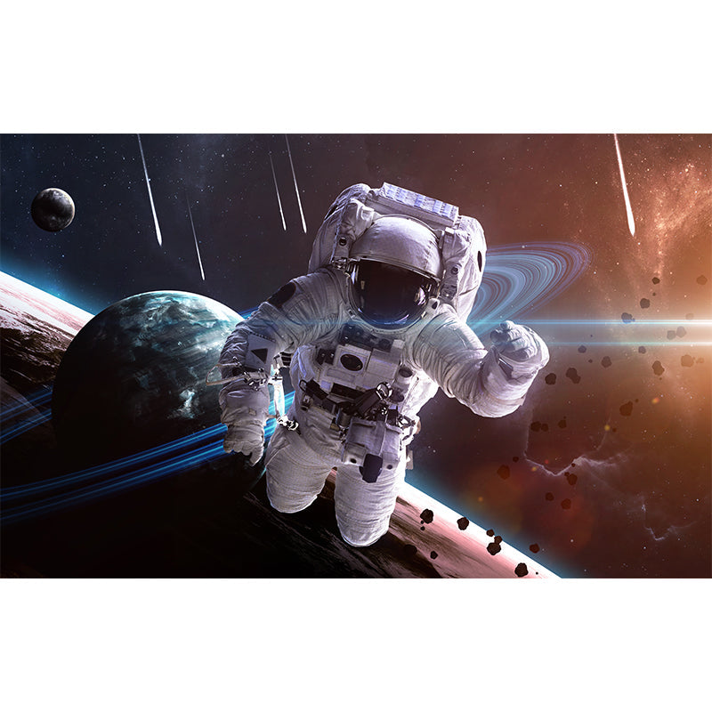 Blue Fictional Wall Mural Huge Astronaut and Earth Wall Covering for Living Room Clearhalo 'Wall Decor' 'Wall Mural' 1627556