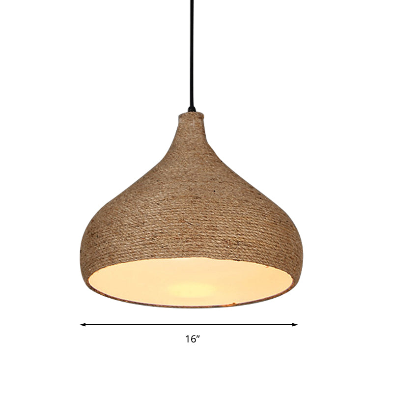 Hemp Rope Teardrop Pendant Light Lodge Stylish 1 Bulb Living Room Suspension Lamp in Beige Clearhalo 'Ceiling Lights' 'Industrial Pendants' 'Industrial' 'Middle Century Pendants' 'Pendant Lights' 'Pendants' 'Tiffany' Lighting' 162758