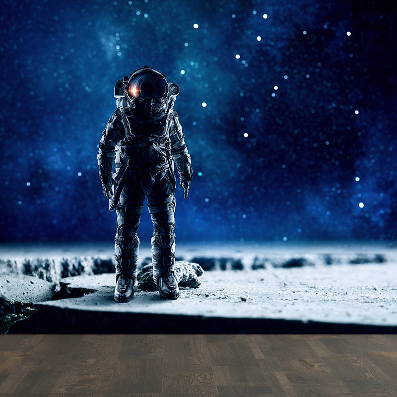 Stain-Proof Astronaut and Earth Mural Fictional Non-Woven Wall Art, Made to Measure Clearhalo 'Wall Decor' 'Wall Mural' 1627850