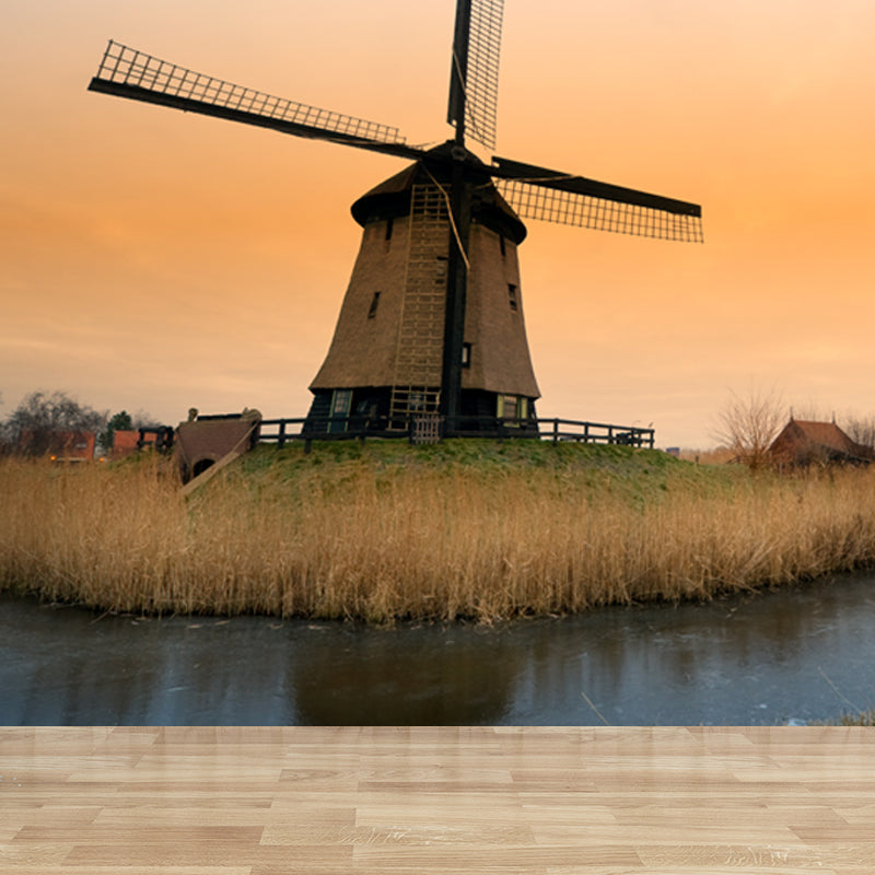 Rotating Windmill Mural Wallpaper for Dining Room Summer Wall Decor, Custom Printed Clearhalo 'Wall Decor' 'Wall Mural' 1627869