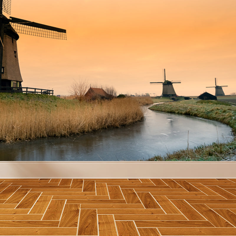 Rotating Windmill Mural Wallpaper for Dining Room Summer Wall Decor, Custom Printed Clearhalo 'Wall Decor' 'Wall Mural' 1627870