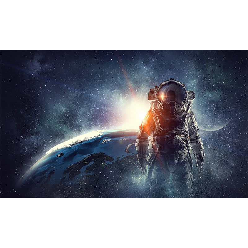 Huge Astronaut Print Mural for Bedroom Universe Wall Art in Blue, Stain Resistant Clearhalo 'Wall Decor' 'Wall Mural' 1627886