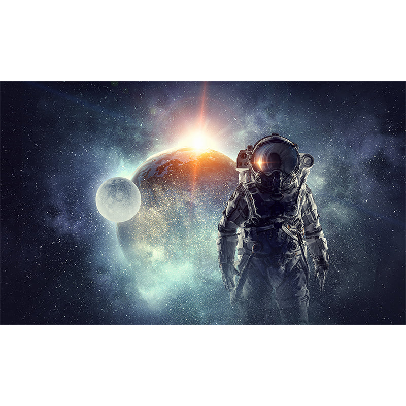 Huge Astronaut Print Mural for Bedroom Universe Wall Art in Blue, Stain Resistant Clearhalo 'Wall Decor' 'Wall Mural' 1627891