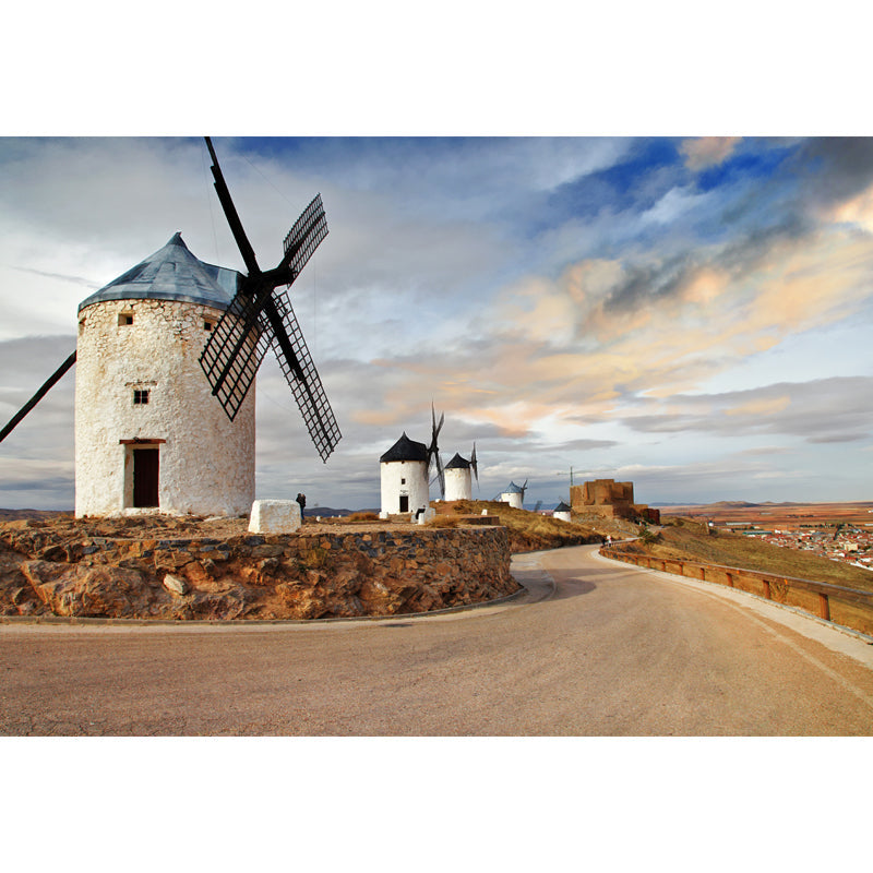 Huge Windmill and Sky Mural for Bedroom Nature Scene Wall Art in Pastel Color, Stain Resistant Clearhalo 'Wall Decor' 'Wall Mural' 1627921