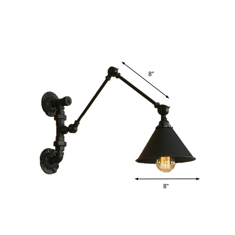 Swing Arm Bedroom Wall Sconce Industrial Metal 1 Light Black Wall Mount Light with Cone Shade, 7