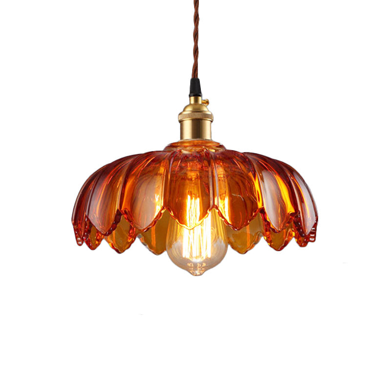 Scalloped Pendant Lighting Corridor Amber Glass Single Bulb Vintage Hanging Light, 8