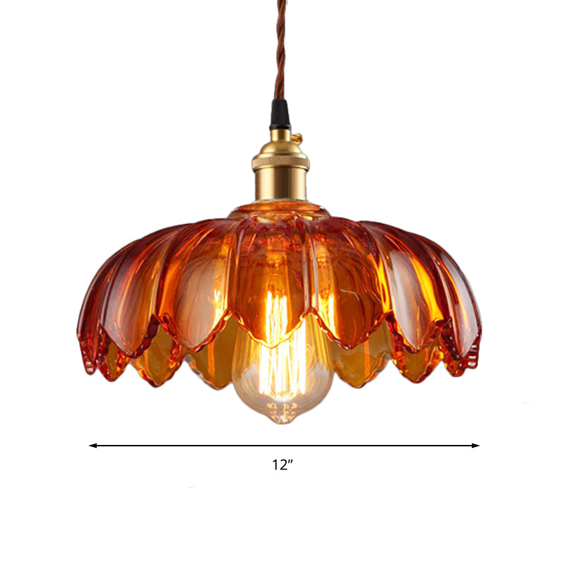 Scalloped Pendant Lighting Corridor Amber Glass Single Bulb Vintage Hanging Light, 8