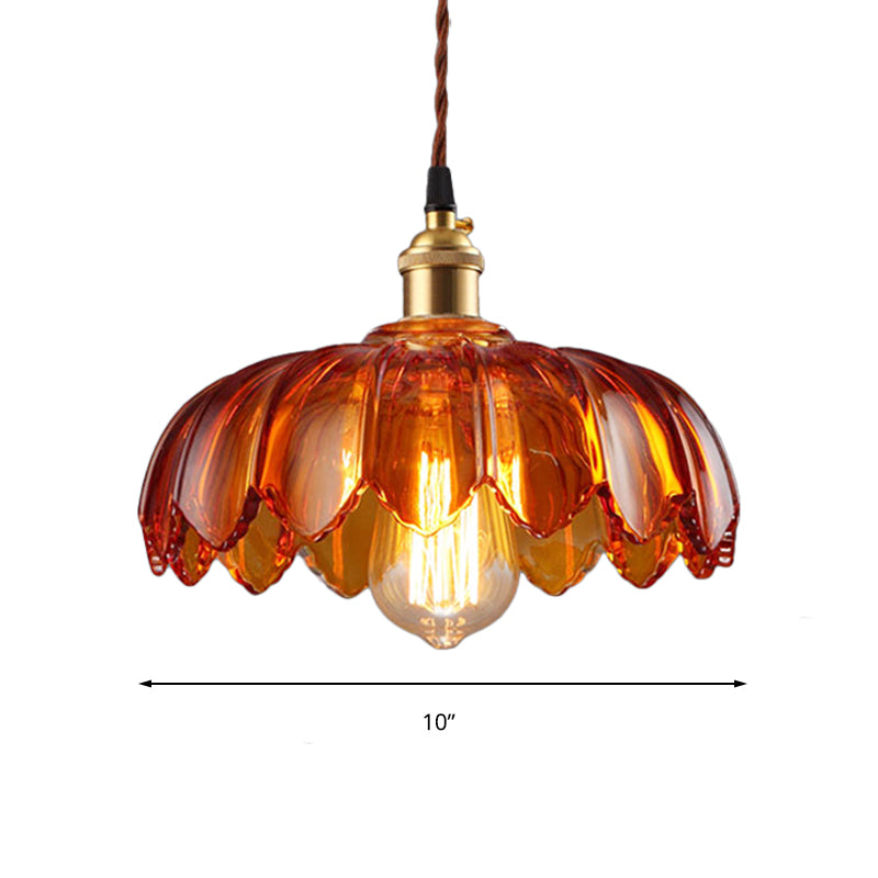 Scalloped Pendant Lighting Corridor Amber Glass Single Bulb Vintage Hanging Light, 8